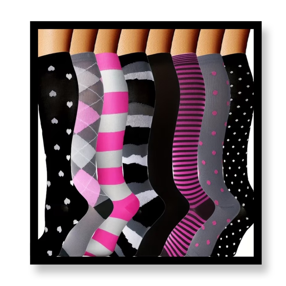 🆕 8 Pairs Knee High Compression Assorted Pattern… - image 1
